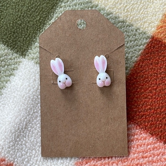 Adorable Pink and White Bunny Stud Earrings - Picture 3 of 6